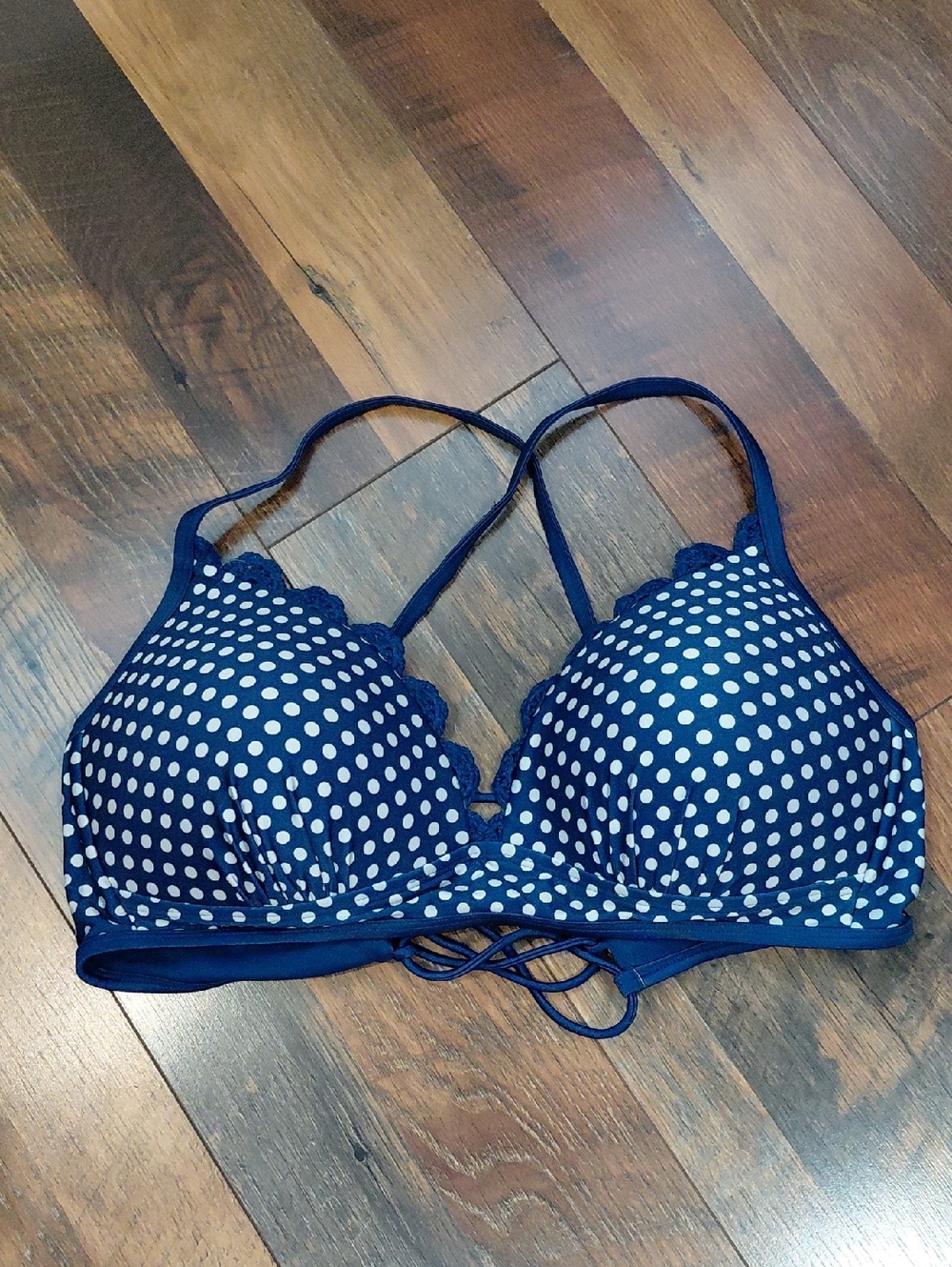 Time and Tru Navy and White Polka Dot Bikini Top Size XL (16/18)